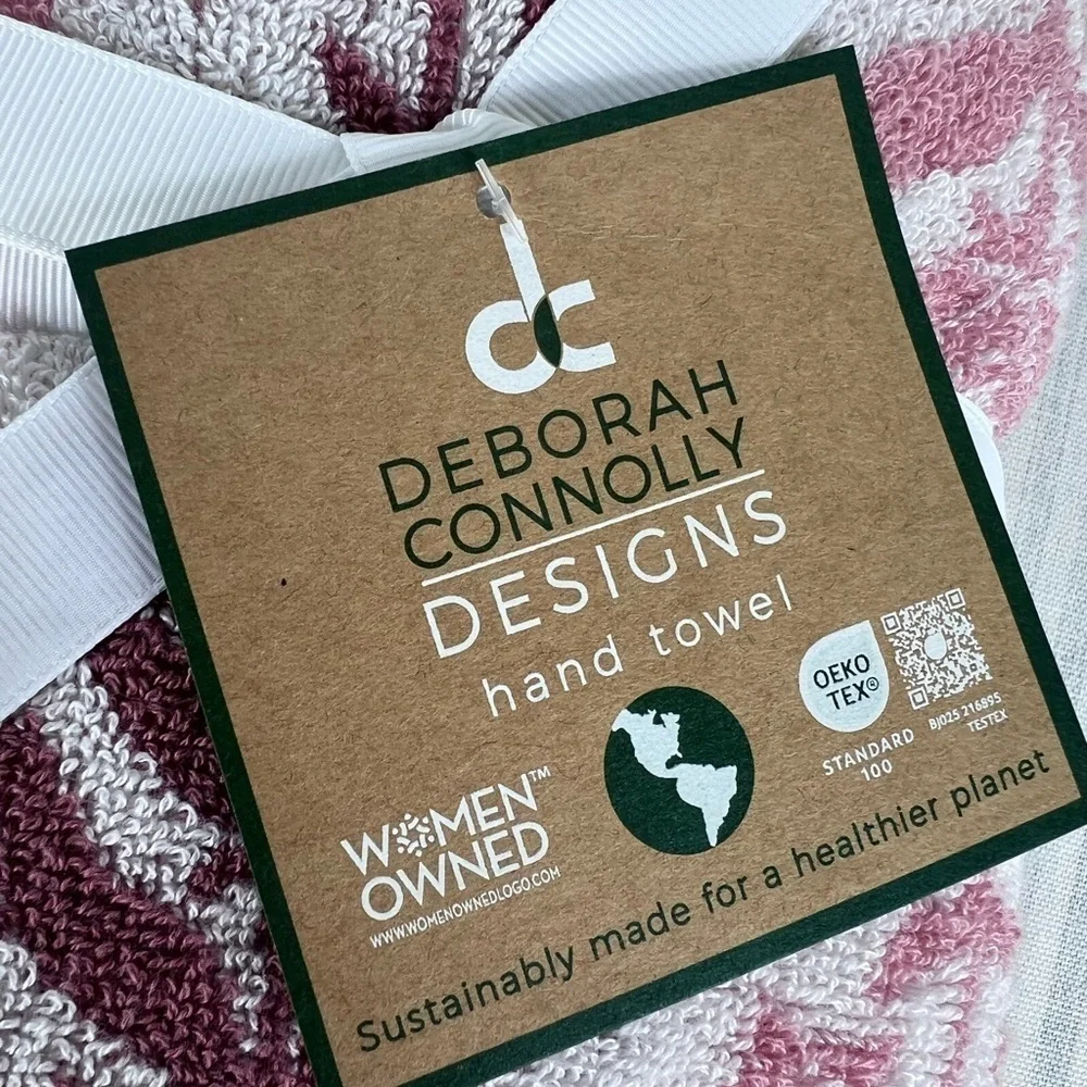 2 pc Deborah Connolly Designs Hand Towel Set Pink Burgundy Floral NEW